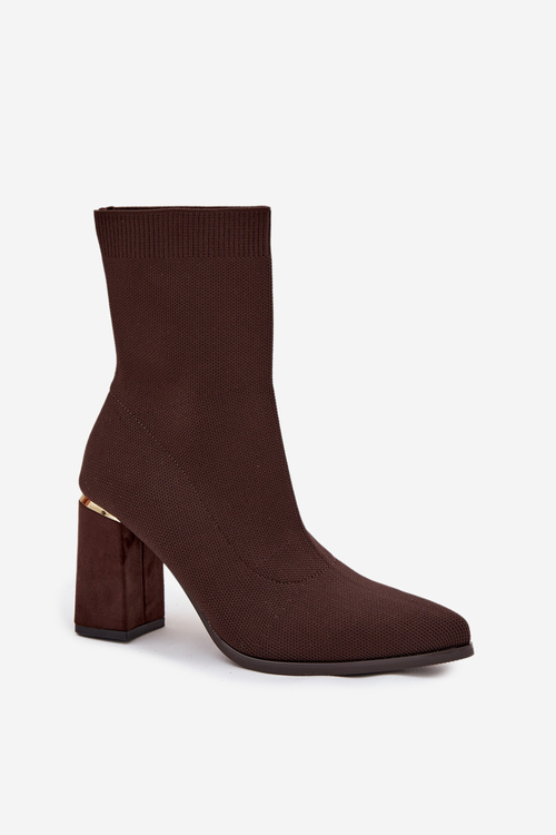 Materiálové dámske boty na podpätku v čokoládovej farbe Virelle