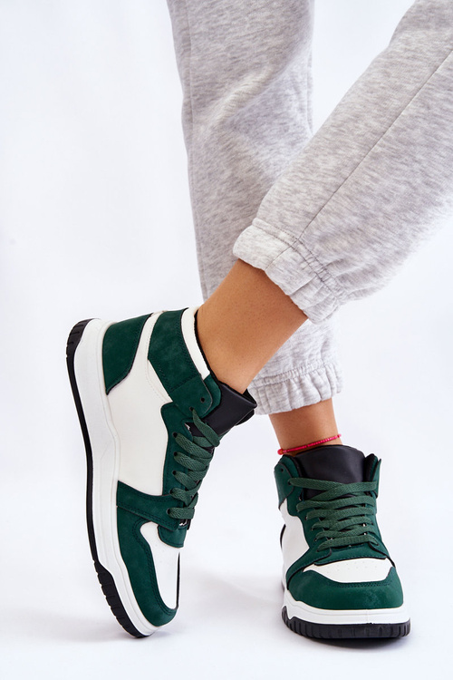 Vysoké dámske športové topánky, biele a zelené tenisky povesti