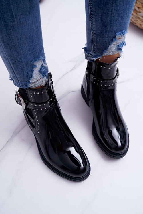 Dámské Kotníkové Boty Lakované Černé Verre