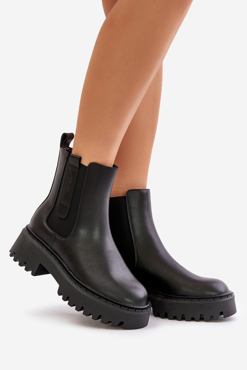 Kožené Zateplené Chelsea Čižmy Dámske Big Star OO274A386 Čierne