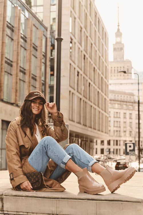 Lakované Botky Kalhoty Na Platformě Big Star MM274396 Bežové