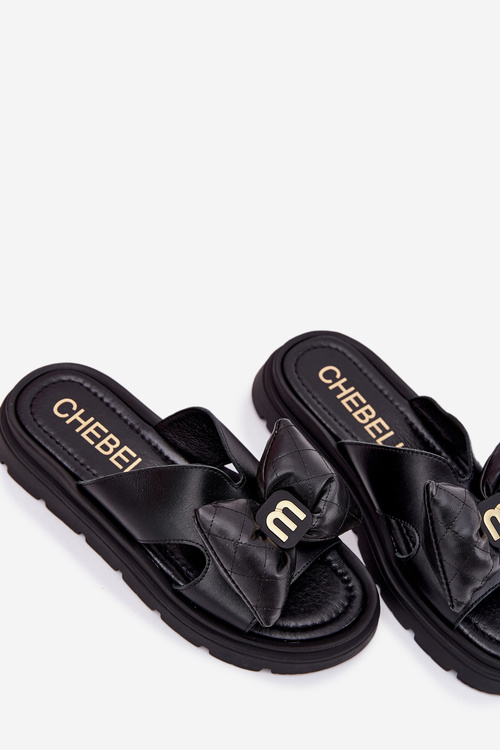 Dámske kožené sandále na platforme s mašľou CheBello 4647 čierne