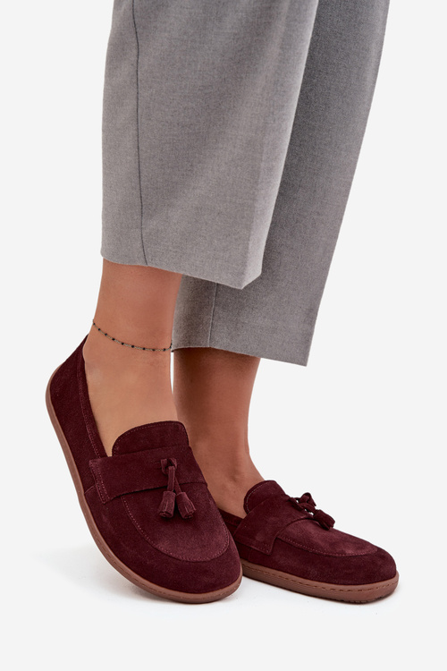 Kožené semišové mokasíny typu barefoot Zazoo 322 bordó