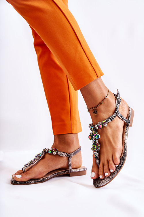 Japonské sandále pre dámske piesky so sivými zirkónmi Ivanne