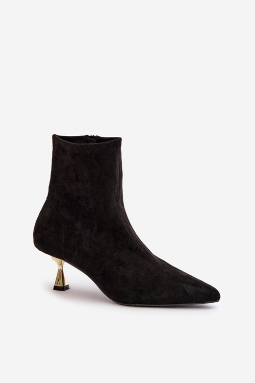 Dámske Lodičky Na Opätku Eko Semišové S Špičatými Noskami Čierne Irithare