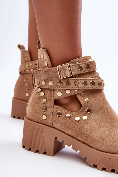 Dámské semišové boty s ozdobnými čepicemi Bežová Bella