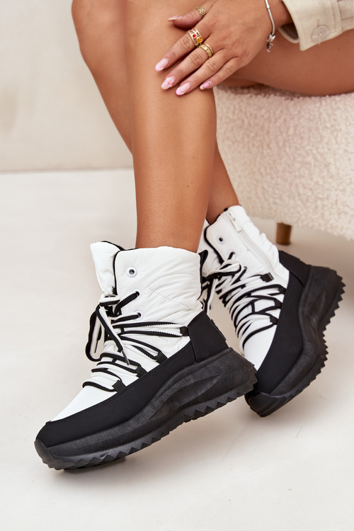 Dámske Zimné Čižmy Na Zips Big Star SS274060 Bielo-Čierne