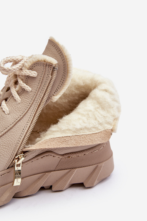Ocieplané Kožené Boty Dámské Na Platformě Bežové Lemar Jevette