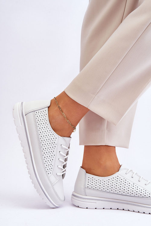 Dámske kožené športové topánky, biele tenisky