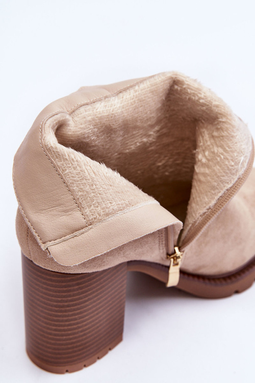 Zamszové Botky Na Podpatku Bežové Makeline