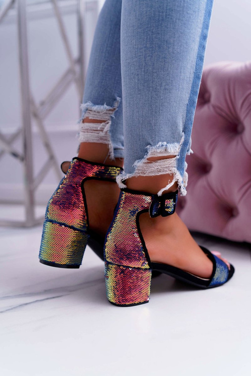 Dámske sandále na Lu Boo Post Iridescenting čierne flitre Tindal