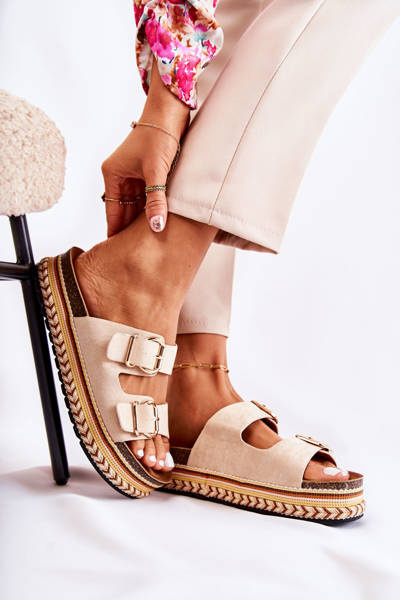 Dámska platforma flip -flops béžový citrónový balzam