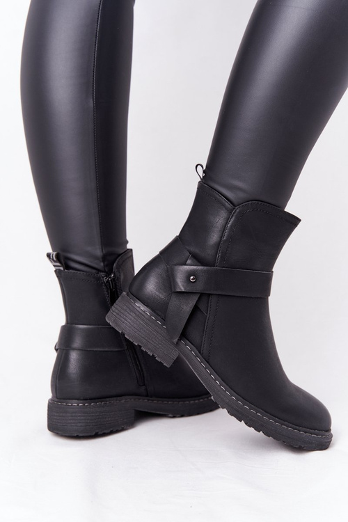 Dámské Teplé Kotníkové Ploché Boty Černé Alivia