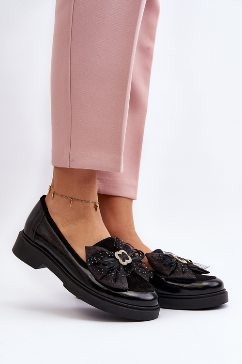 Dámske lakovane mokasíny s mašľou Laura Messi 2786 čierne