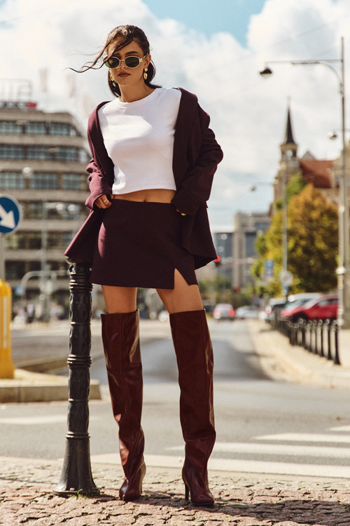 Dámské kozačky na jehlovém podpatku bez zapínání bordó Mavilla