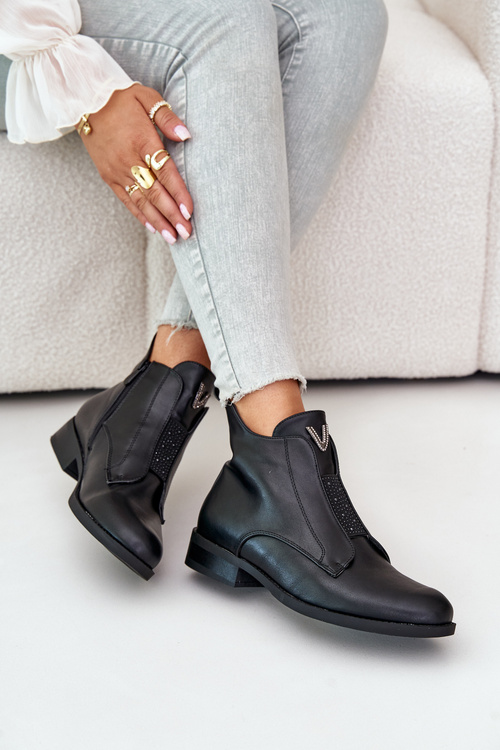 Nízke Dámske Čižmy Na Plochéj Päte Zateplené Čierne S.Barski HY42-119 Čierne