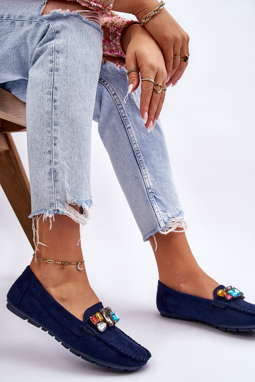 Dámské semišové mokasíny s krystaly námořnická modrá Lucille