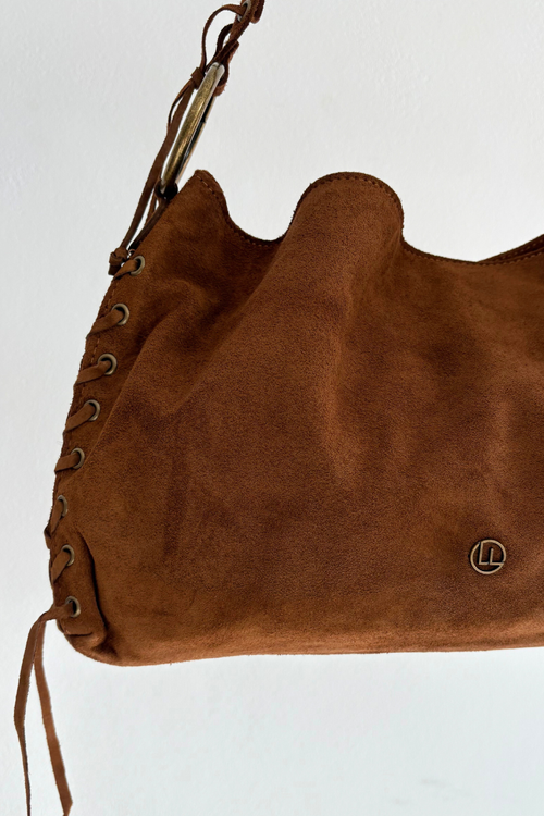 Kožená semišová taška s ozdobnými šňůrkami camel Janelis