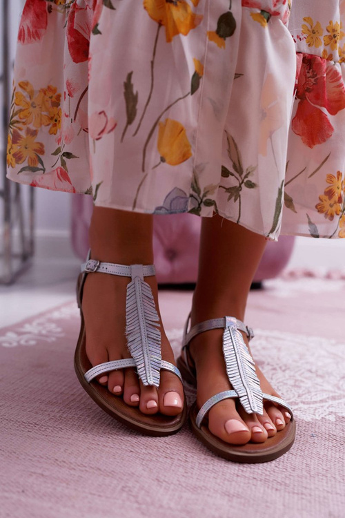 Dámské kožené Sandály Stříbrné Nicole 2383