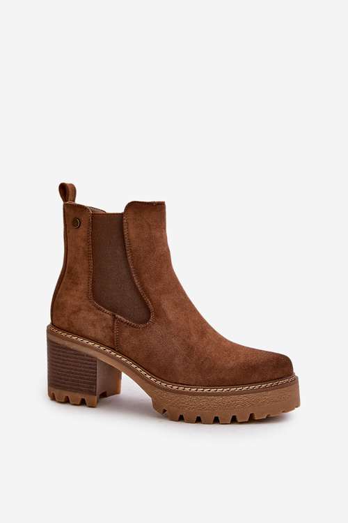 Dámské Zateplené Botky Na Podpatku Eko Semišové Hnědé Irissinae