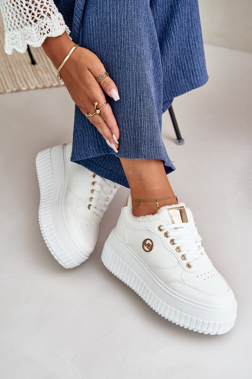 Tenisky Sportovní Boty Dámské Zateplené Na Masivní Podešvi Bílé Ardiela