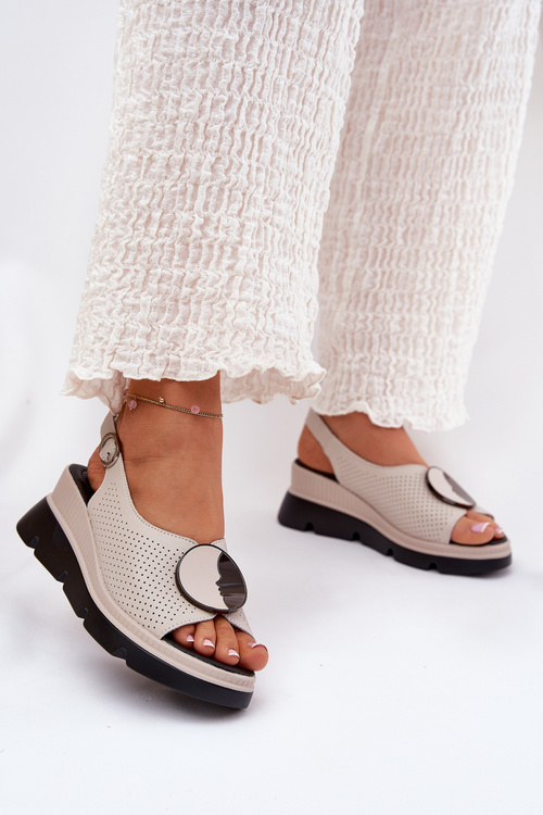 Kožené Dámske Sandále Na Klíne S Ozdobou S.Barski LR51-788 Béžové