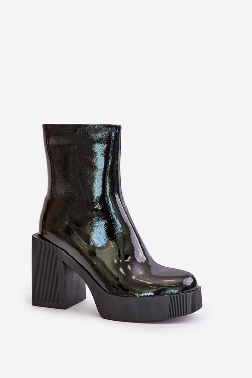 Kožené dámske čižmy na podpätku zateplené D&A JC42-37 Čierne