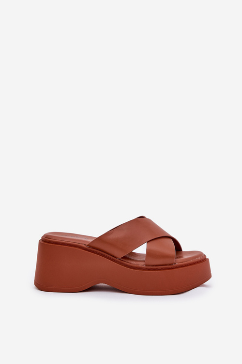 Dámske sandále na platforme a klinu camel Nelithraea