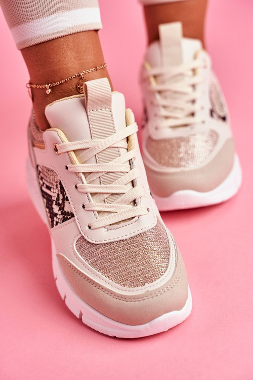 Dámske športové topánky béžové Lisabonové trblietky