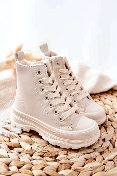 Dětské Kožené Zateplené Tenisky Světle Béžové Bomi