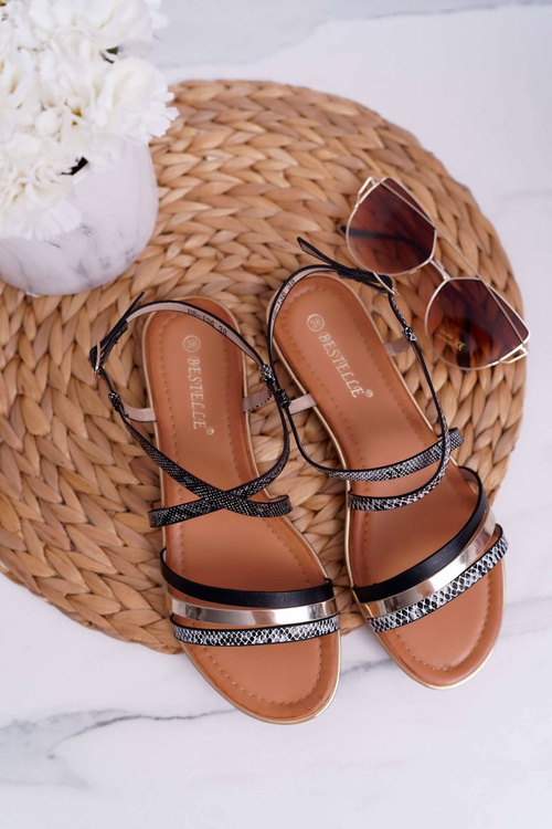 Dámske sandále ploché hadí pokožka čierna dahira