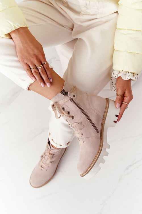 Suede Openwork Boots Maciejka Beige 05033-04