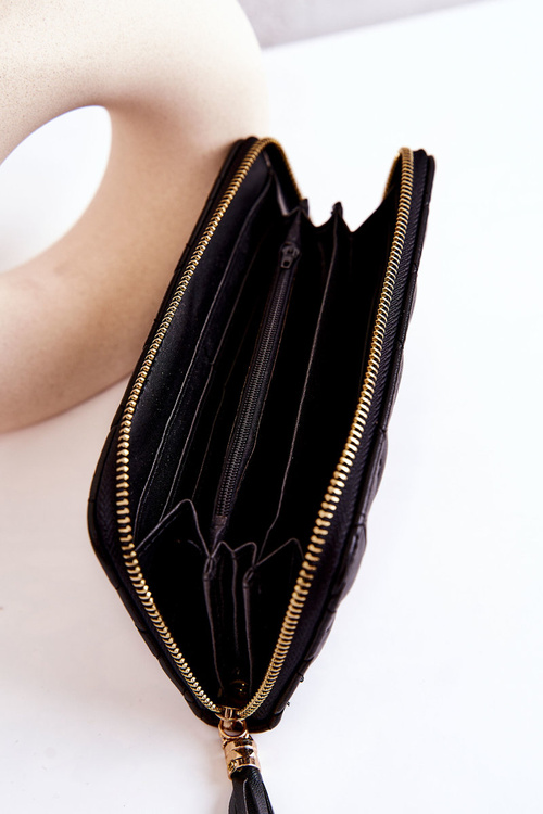 Veľká prešívaná peňaženka s lemovaným čiernym selley