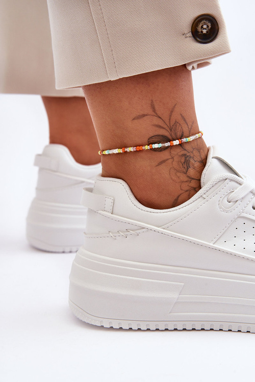 Dámske kožené športové topánky na masívnej platforme Białe Belisso