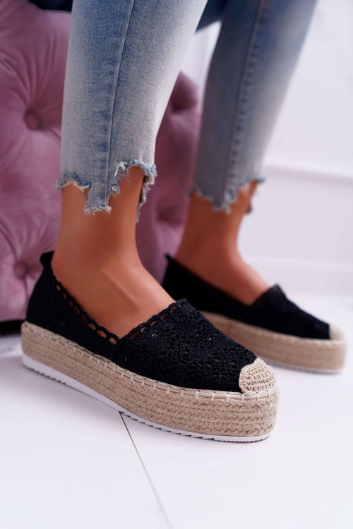 Espadrilles Dámska čipka čierne krásne útočisko