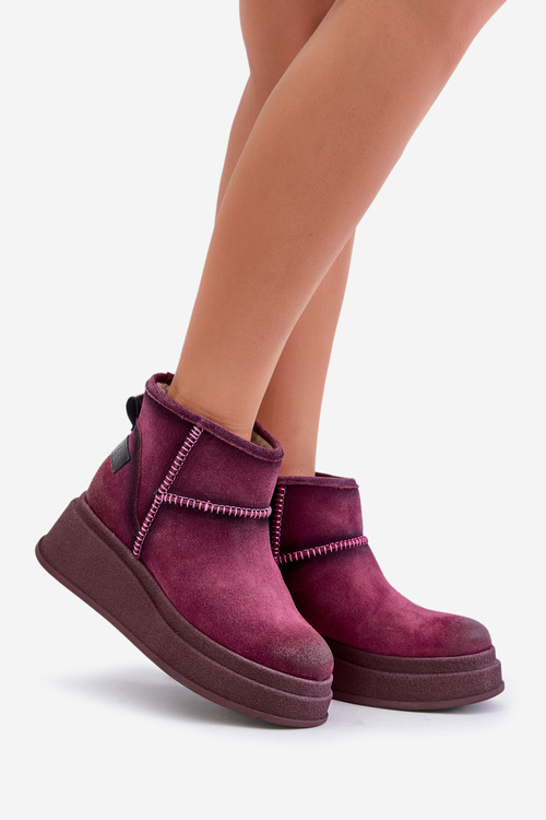 Kožené Semišové Snehové Topánky Na Platforme A Podpätku Hnedé Maciejka 06769-23 Bordo