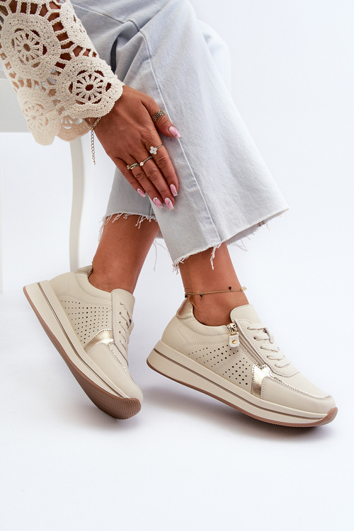 Dámske kožené tenisky na platforme béžové Ligustra