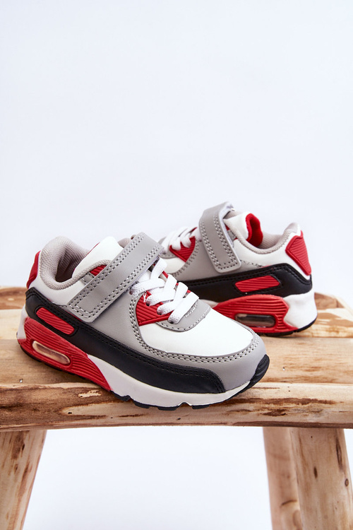 Detské kožené športové topánky na bielej a červenej platforme Lori