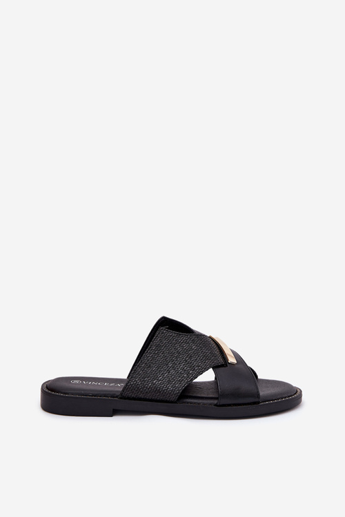 Dámské Pantofle Na Plochém Podpatku S Ozdobným Detalem Vinceza 17385 Černé