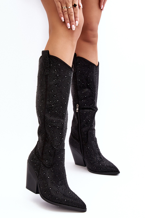 Dámské kovbojské kotníkové boty s džetami černé Poelstra