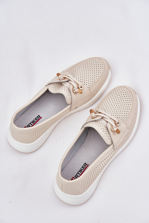 Kožené Polobotky Z Přírodní Kůže Na Platformě Artiker 56C2102 Béžové