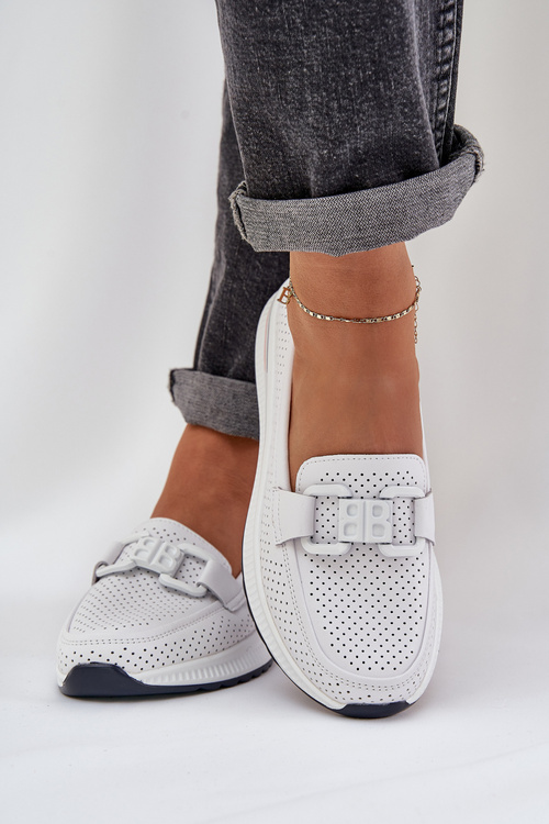 Dámské Kožené Mokasíny Na Platformě S.Barski LR51-556 Bílé