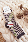 Dámské teplé ponožky s vertikálními vzory šedými a zelenými 