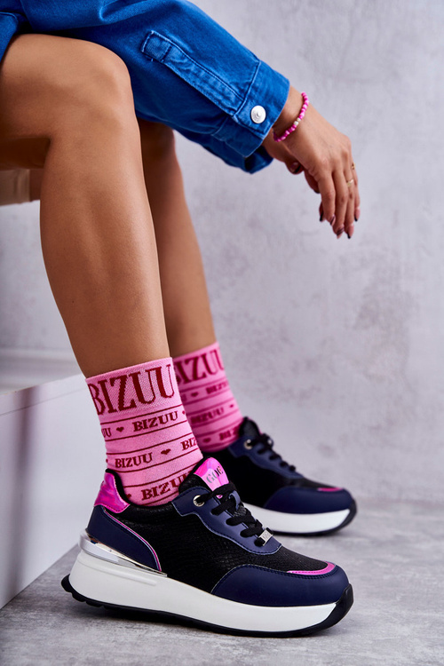 Dámská sportovní obuv na klínku GOE KK2N4081 černé a Námořnická modrá