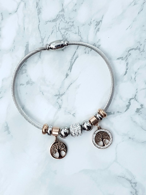 Dámský Náramek Na ocelové lince se růžové zlaté přívěsky Charms