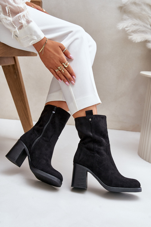 Dámské Botky Zateplené Na Podpatku Eko Semišové Černé Vellinga