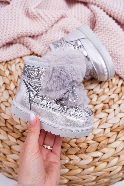 Dětské Kotníkové Boty Sněhule s Kožešinou Stříbrné Minnie Mouse