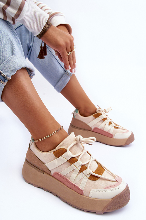 Dámské semišové sportovní boty na platformě béžové Rohan