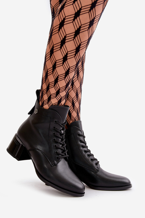 Dámske Šnurovacie Čižmy Na Opätku Z Prírodnej Kože Zateplené Čierne Vinceza 91110