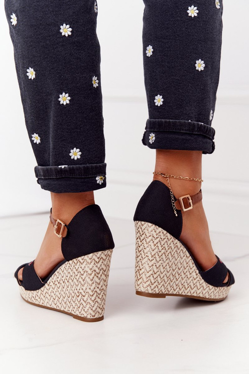 Klínové Sandály S Copánky Černé Lobos